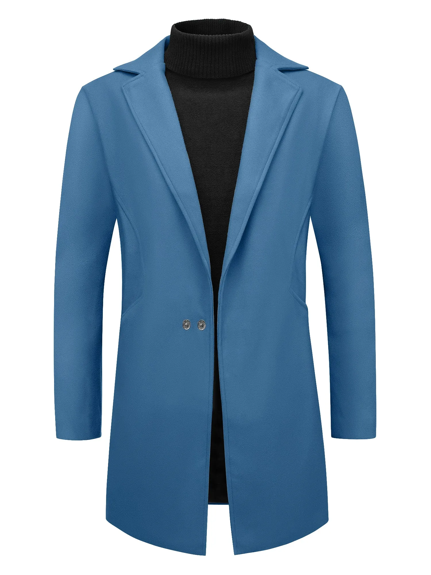 Men's Winter Solid Color Notched Collar Single Breasted Long Coats
