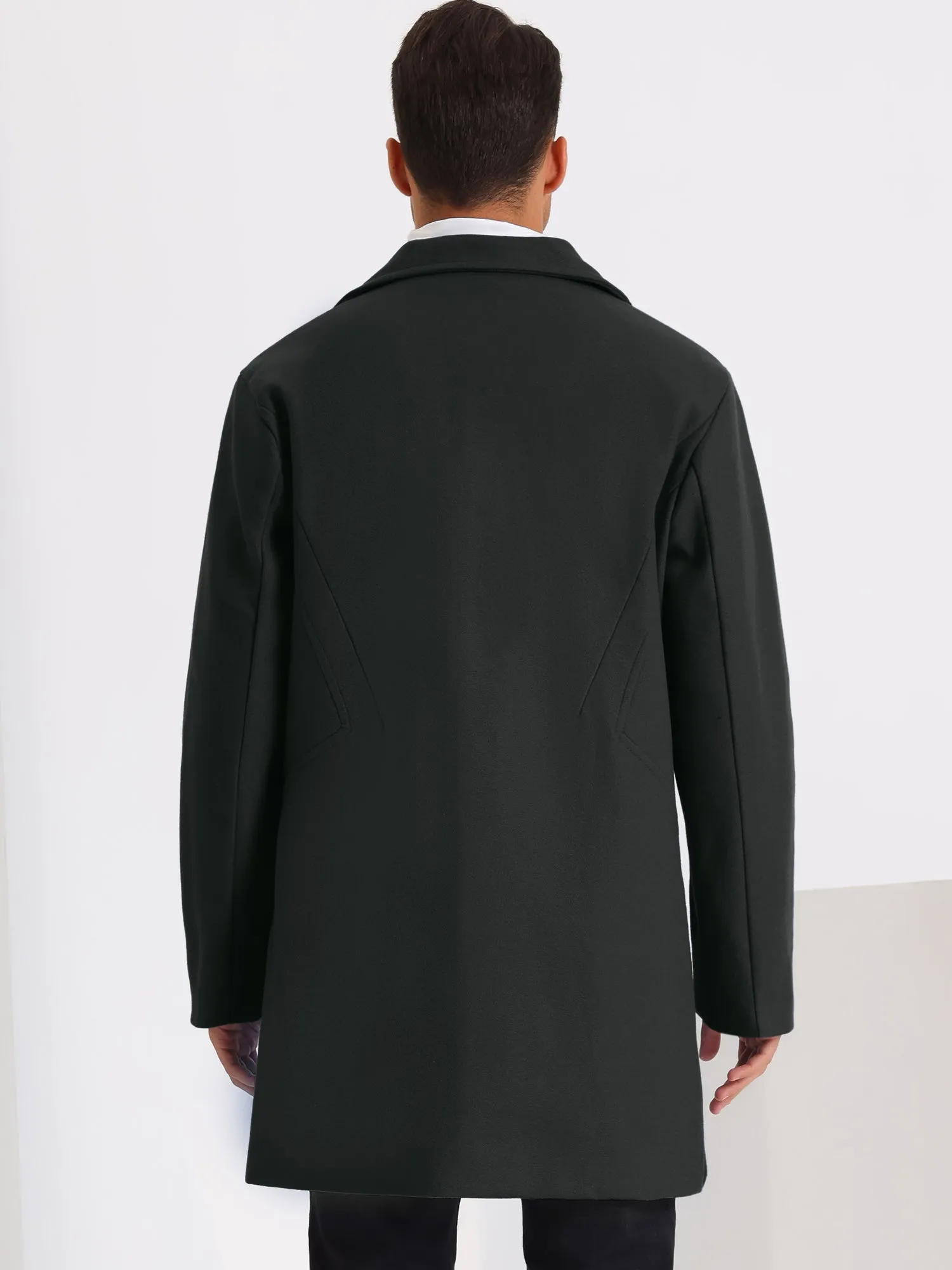 Men's Winter Solid Color Notched Collar Single Breasted Long Coats