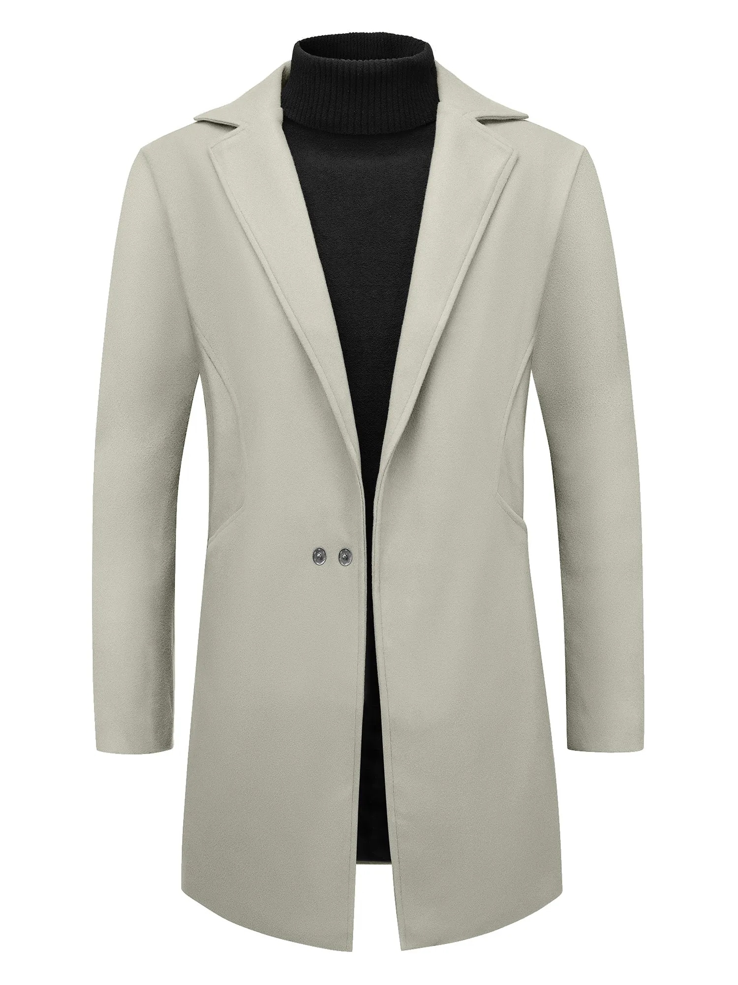 Men's Winter Solid Color Notched Collar Single Breasted Long Coats