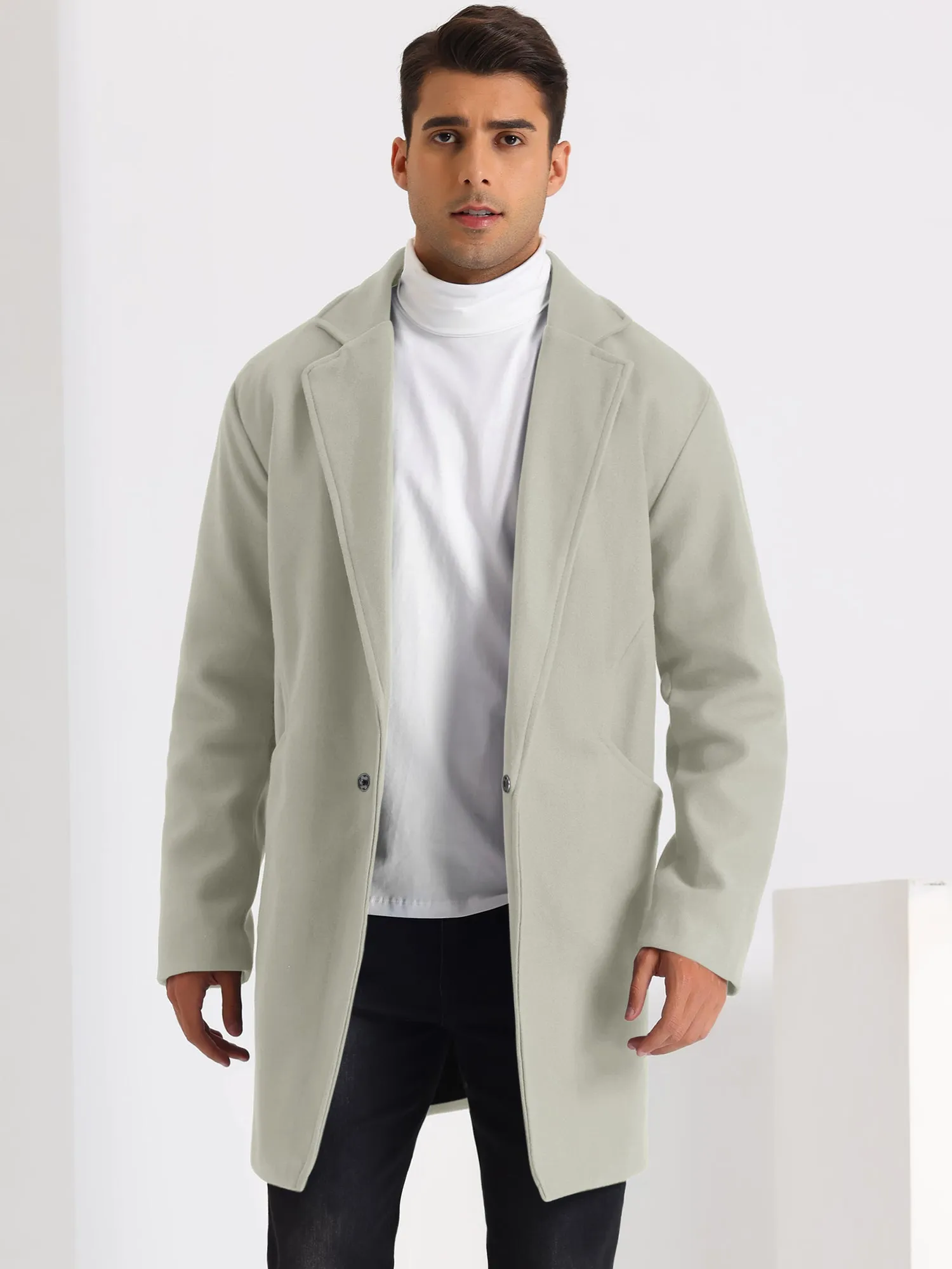 Men's Winter Solid Color Notched Collar Single Breasted Long Coats
