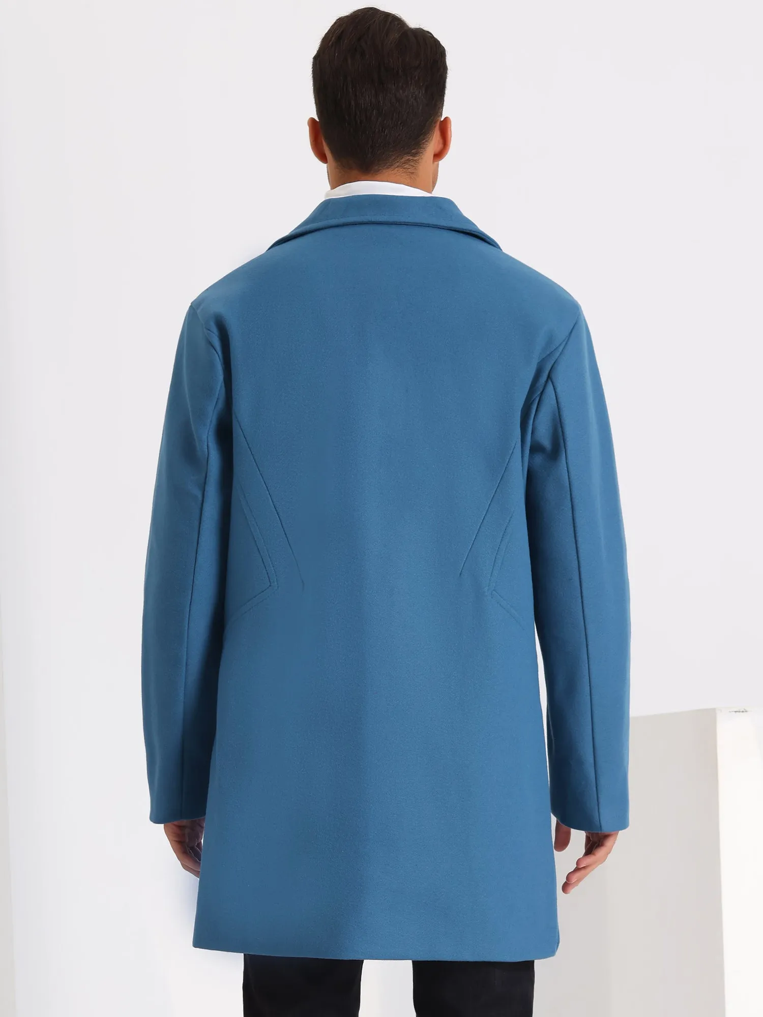Men's Winter Solid Color Notched Collar Single Breasted Long Coats