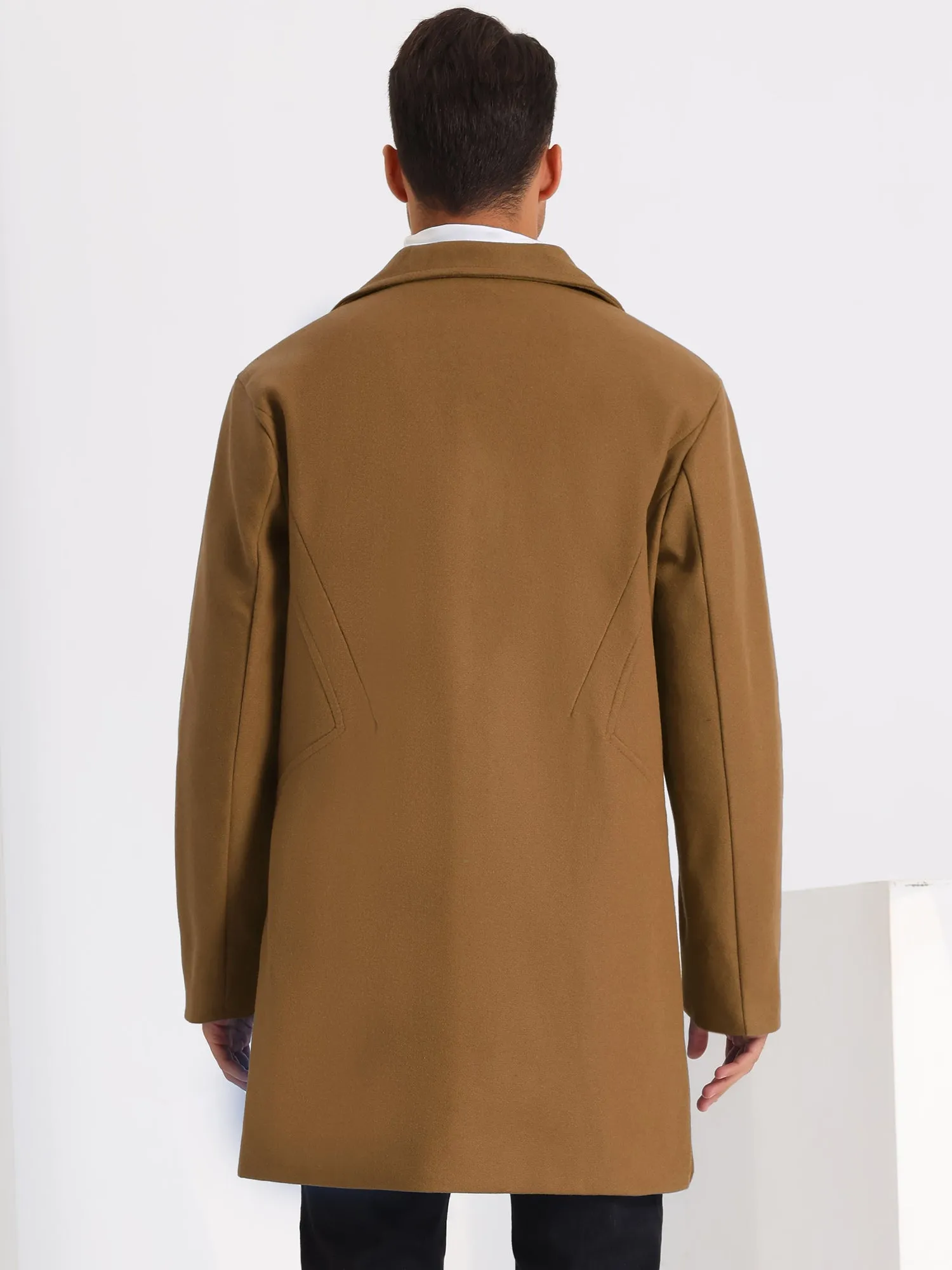 Men's Winter Solid Color Notched Collar Single Breasted Long Coats