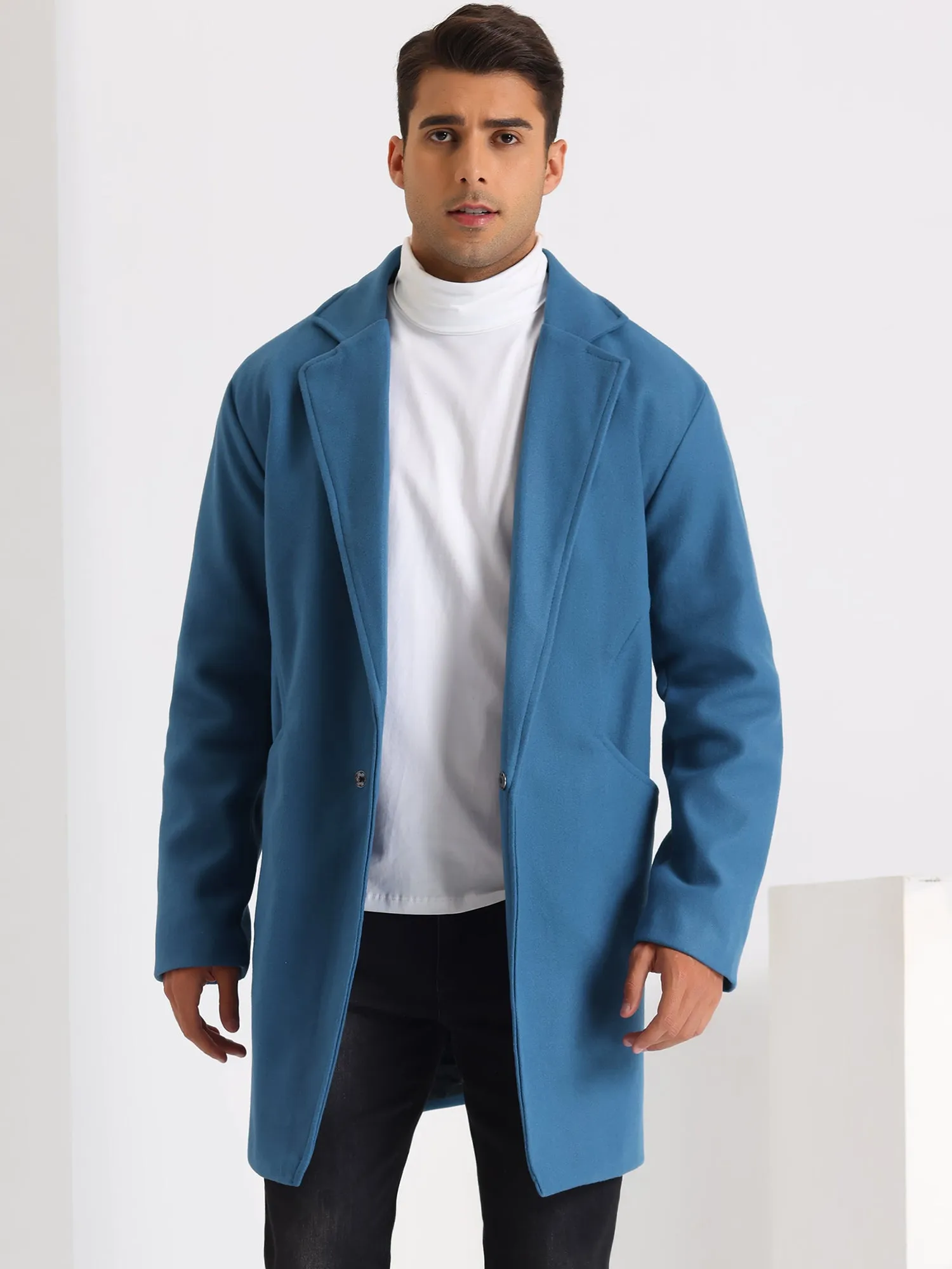 Men's Winter Solid Color Notched Collar Single Breasted Long Coats