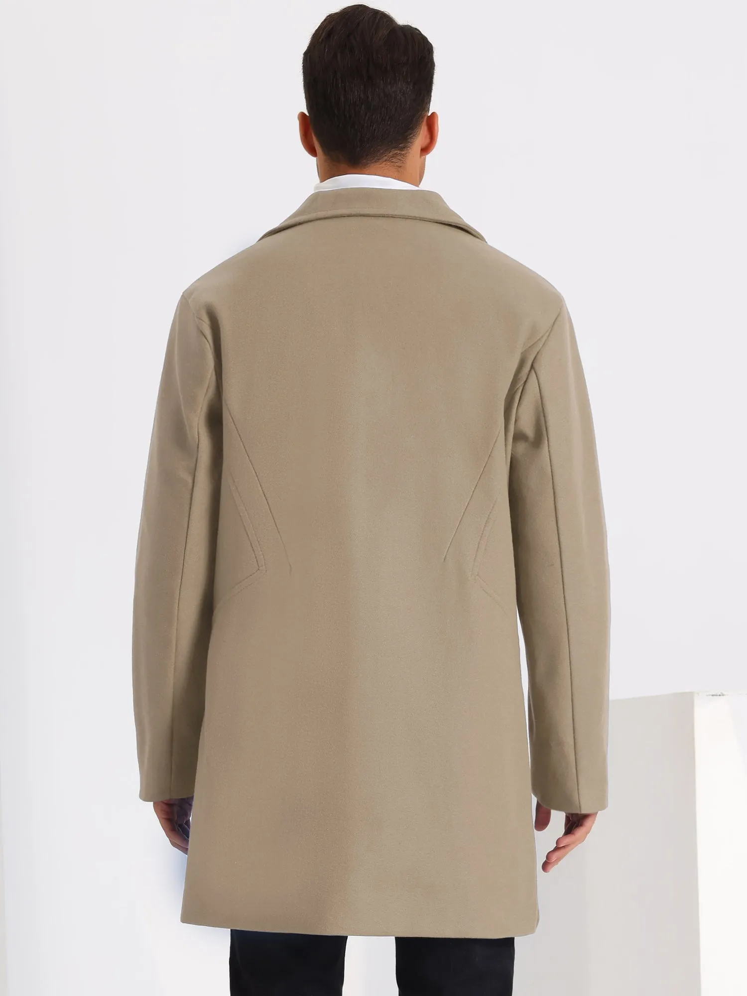 Men's Winter Solid Color Notched Collar Single Breasted Long Coats