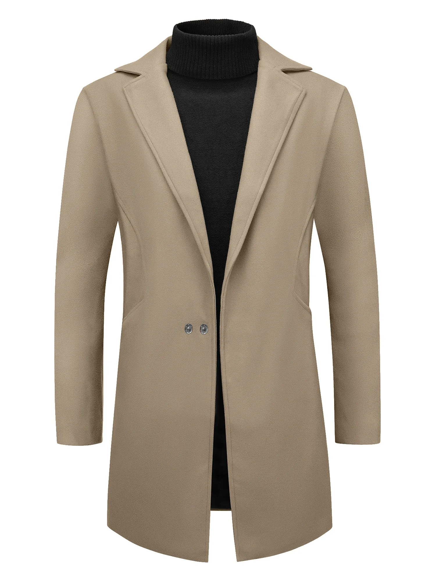 Men's Winter Solid Color Notched Collar Single Breasted Long Coats