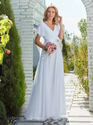 Minimalist A-Line Wholesale Chiffon Wedding Dress with Satin Belt EP09890-EH
