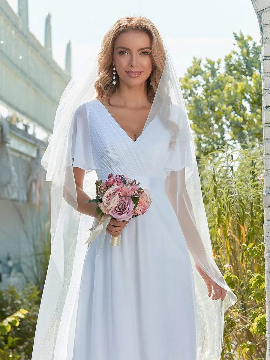 Minimalist A-Line Wholesale Chiffon Wedding Dress with Satin Belt EP09890-EH