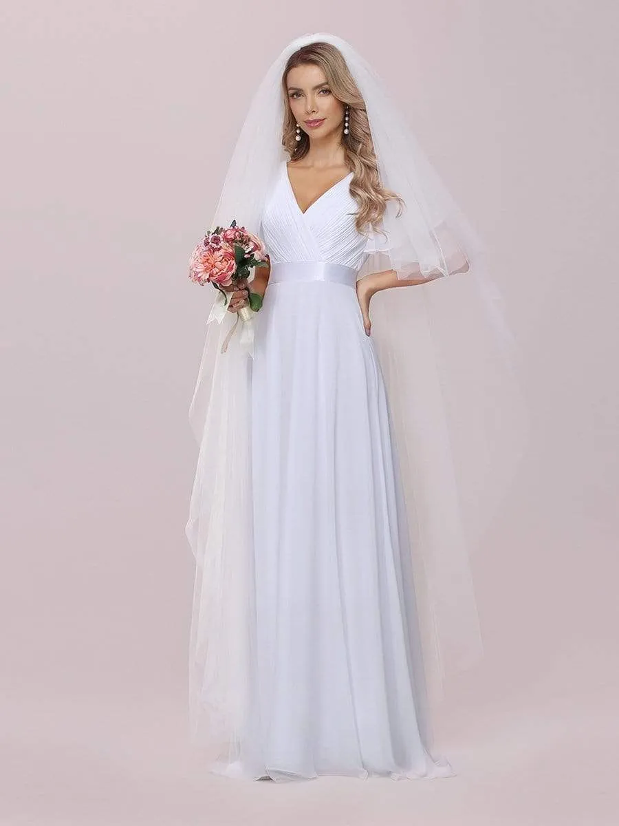 Minimalist A-Line Wholesale Chiffon Wedding Dress with Satin Belt EP09890-EH