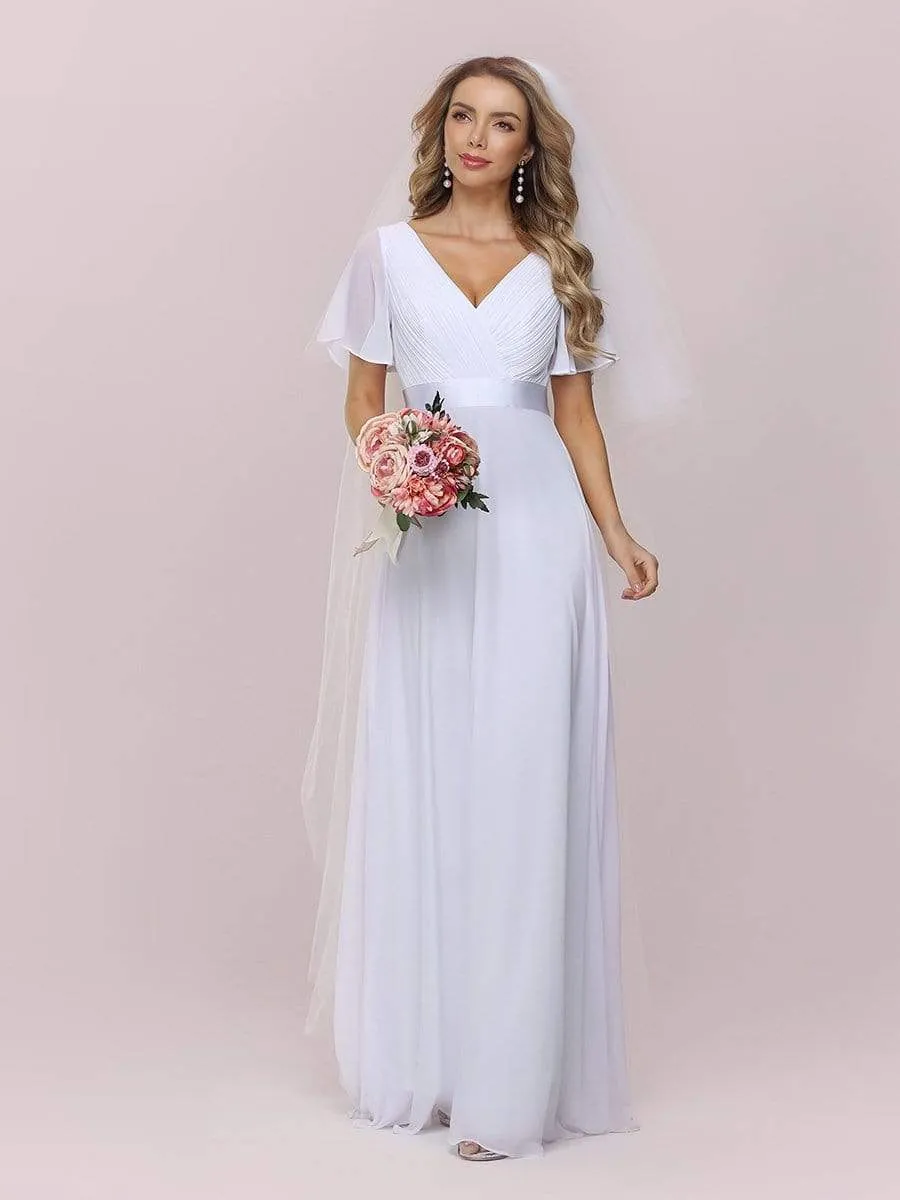 Minimalist A-Line Wholesale Chiffon Wedding Dress with Satin Belt EP09890-EH