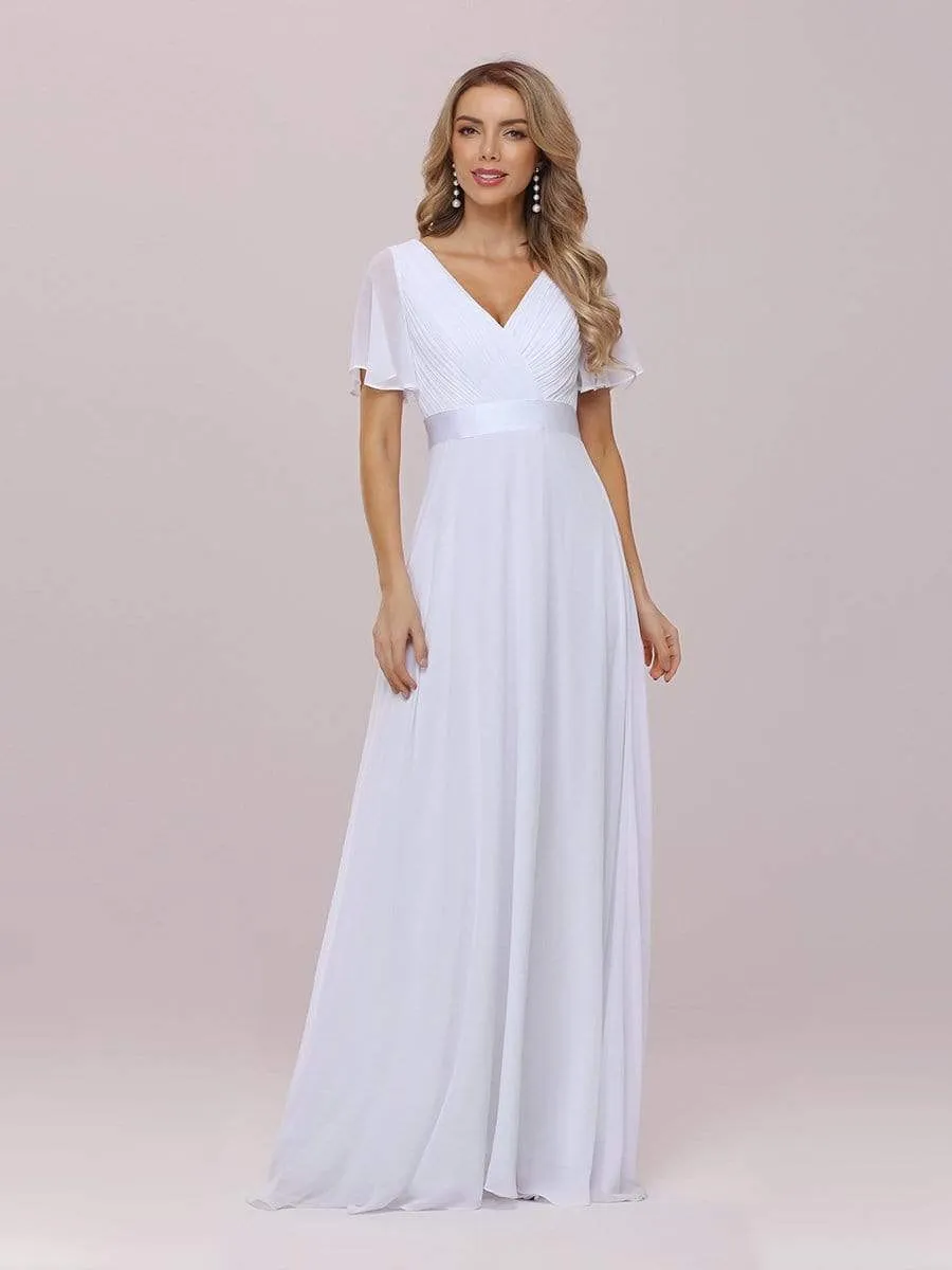 Minimalist A-Line Wholesale Chiffon Wedding Dress with Satin Belt EP09890-EH