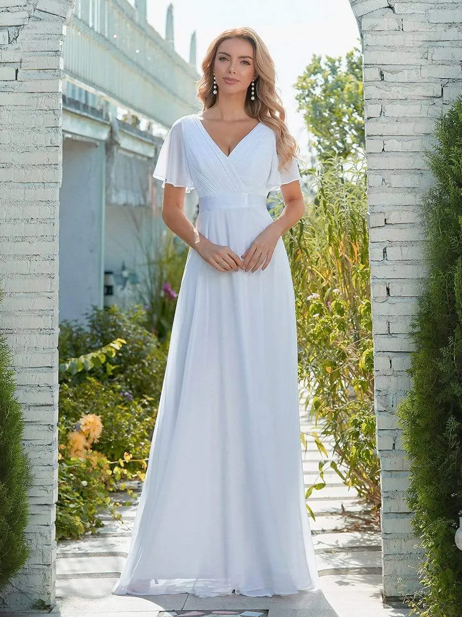 Minimalist A-Line Wholesale Chiffon Wedding Dress with Satin Belt EP09890-EH
