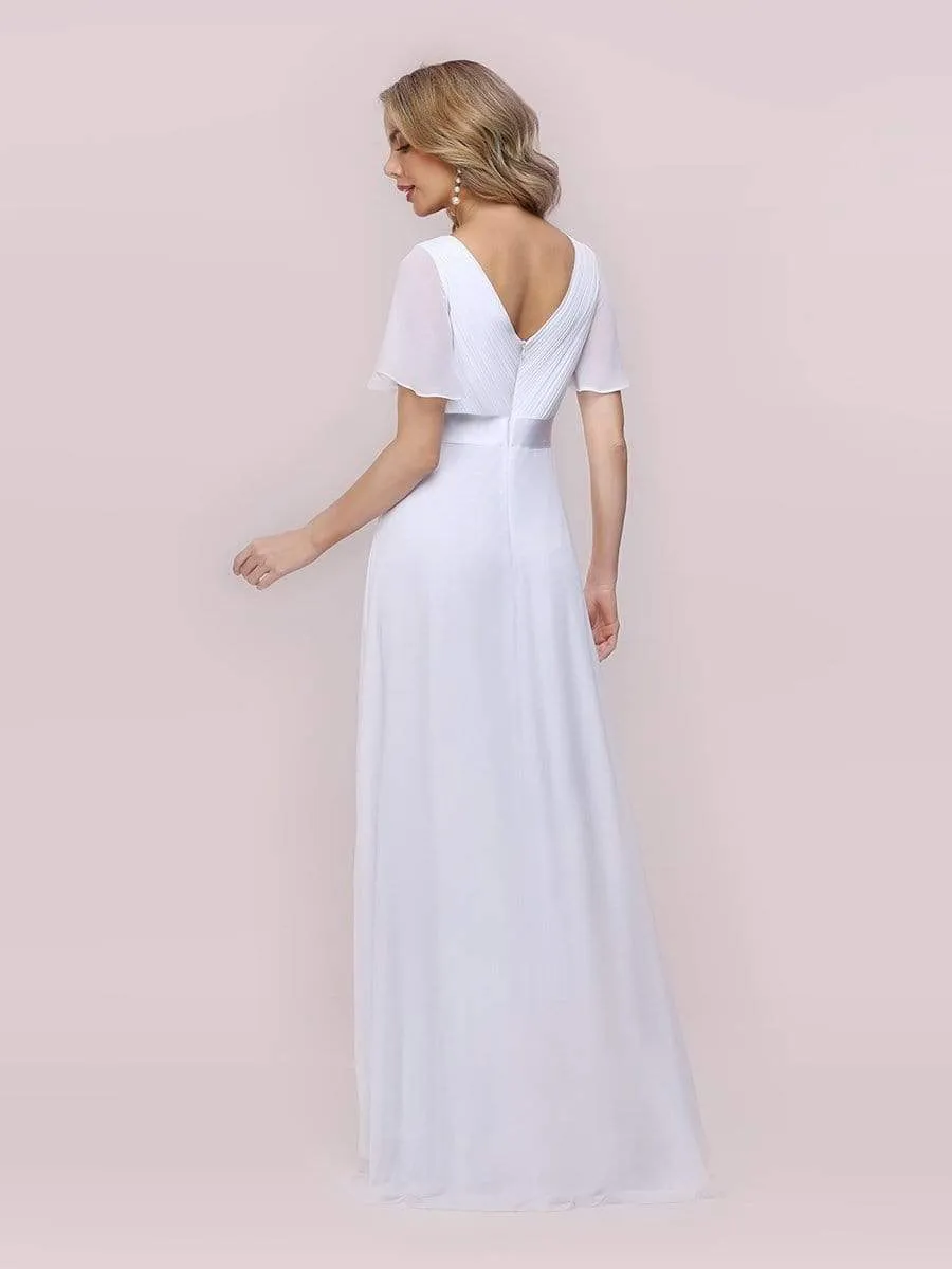 Minimalist A-Line Wholesale Chiffon Wedding Dress with Satin Belt EP09890-EH