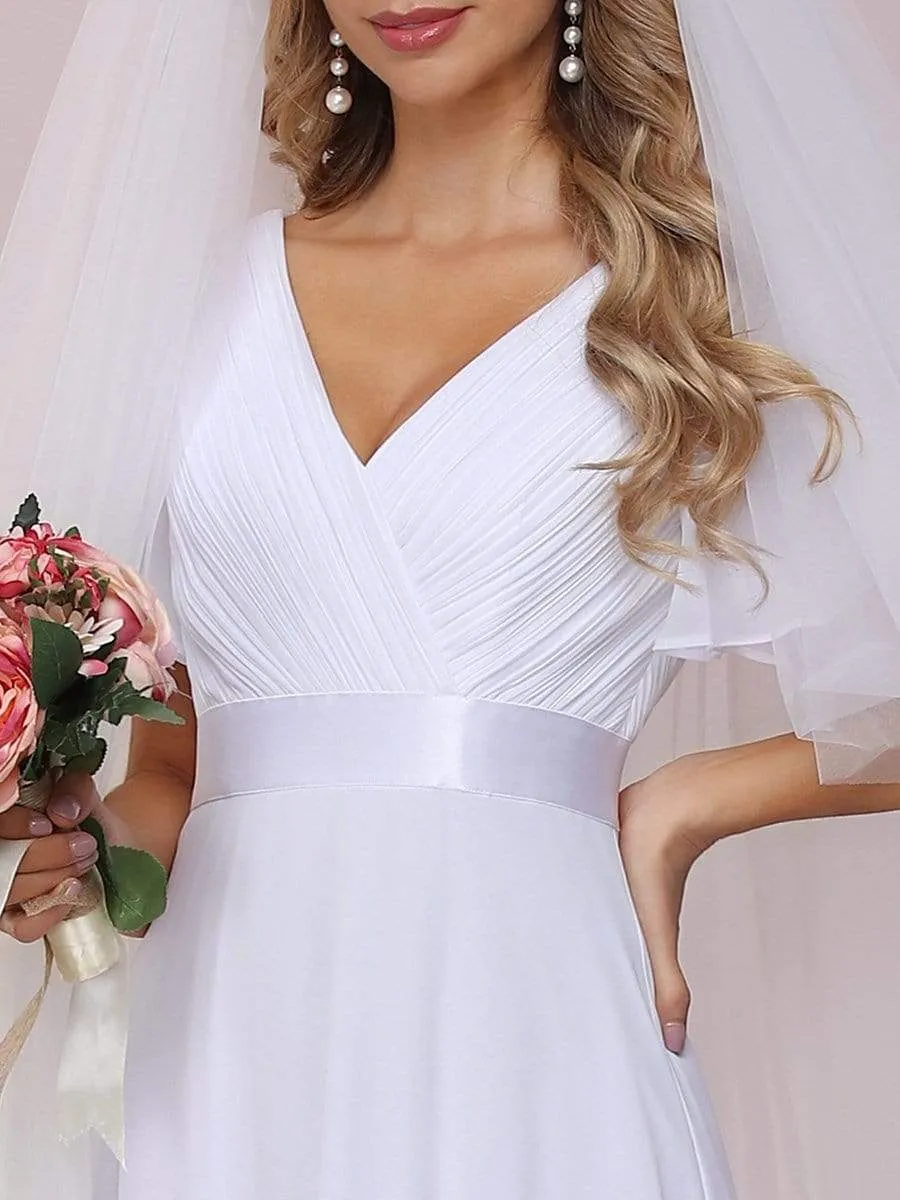 Minimalist A-Line Wholesale Chiffon Wedding Dress with Satin Belt EP09890-EH