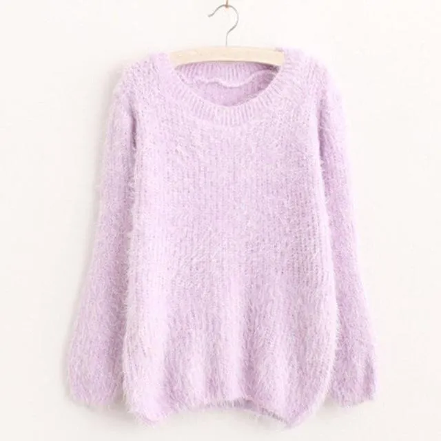 Mohair Pullove Autumn Winter O Neck Sweater