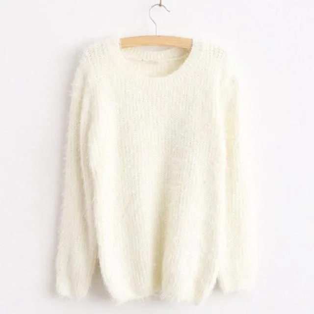 Mohair Pullove Autumn Winter O Neck Sweater