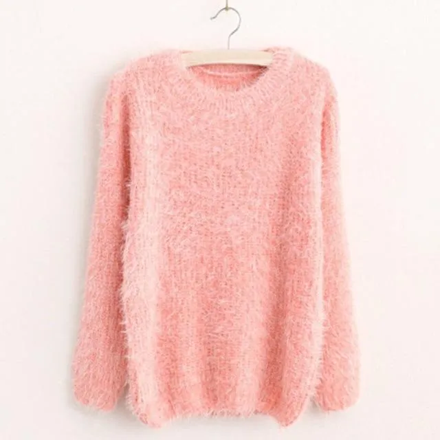 Mohair Pullove Autumn Winter O Neck Sweater