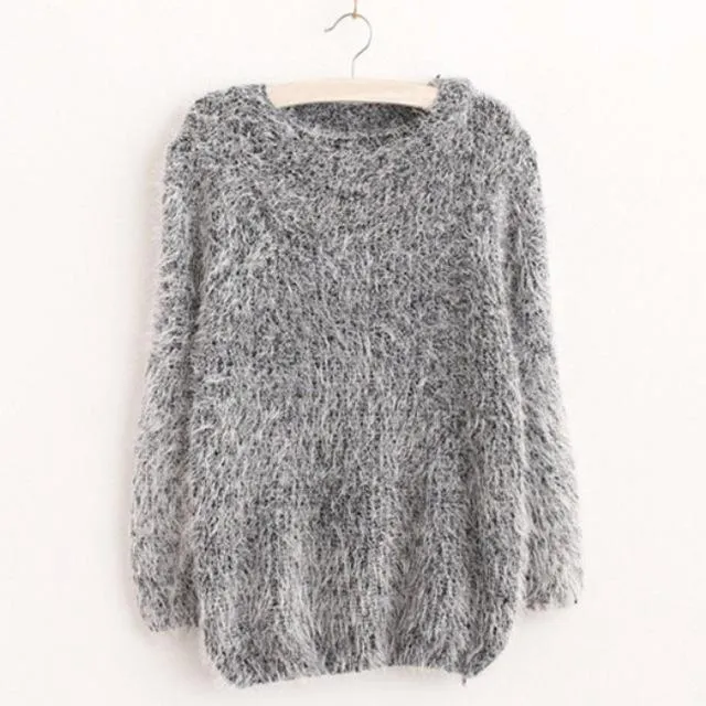 Mohair Pullove Autumn Winter O Neck Sweater