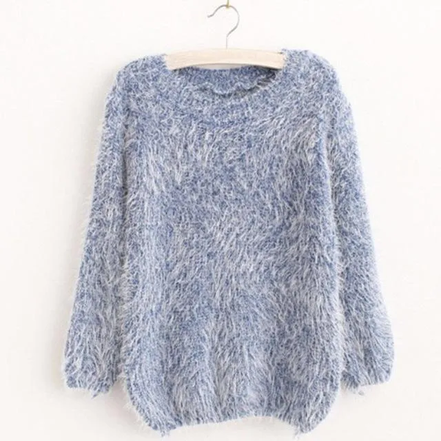 Mohair Pullove Autumn Winter O Neck Sweater