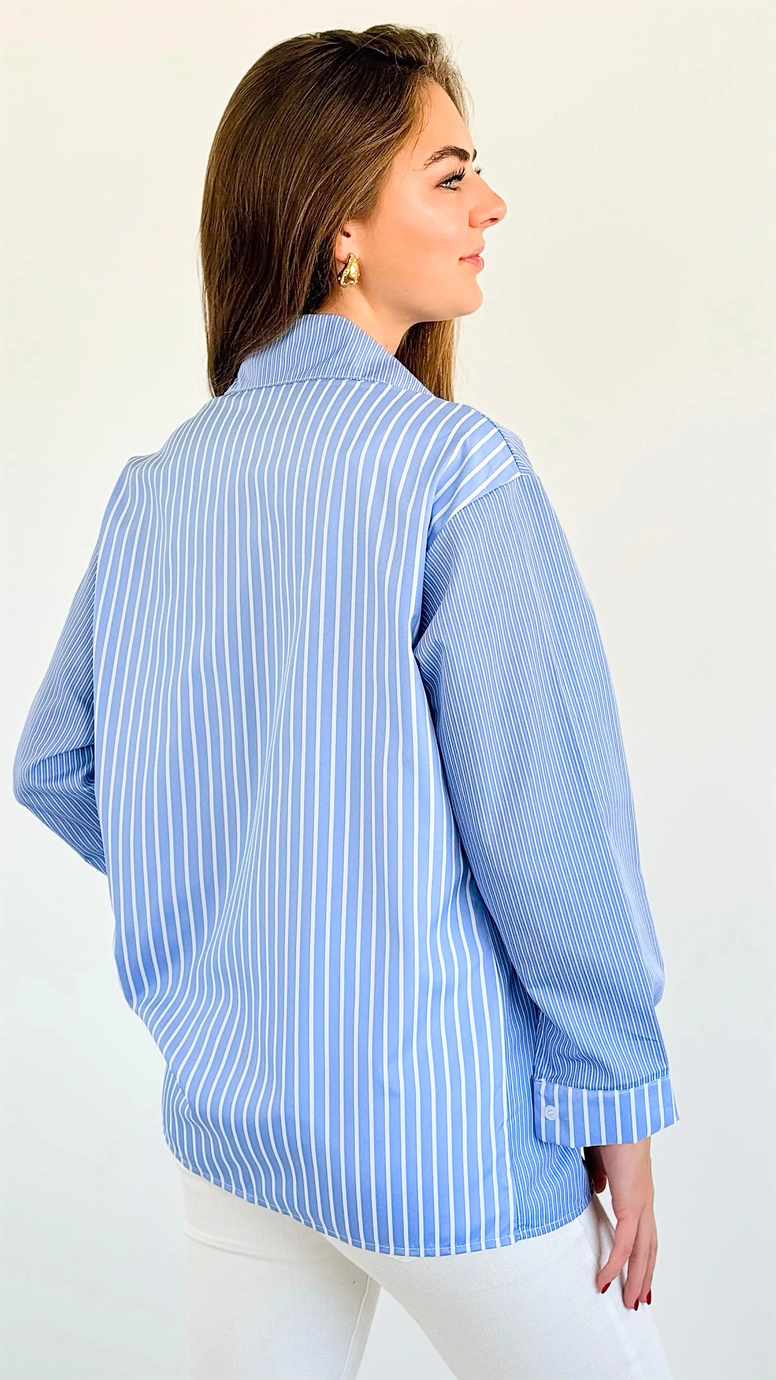 Multi Pinstripe Pocket Blouse