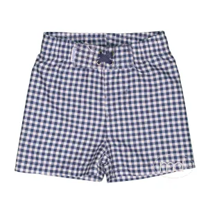 Navy Gingham Swim Trunks