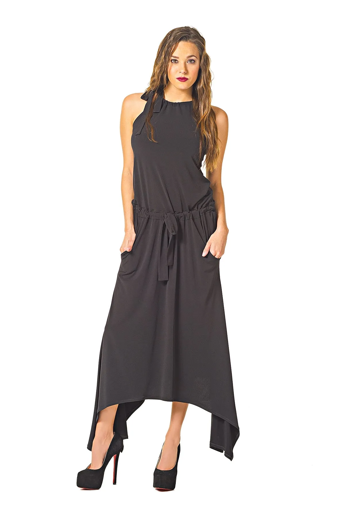 Necktie Pocket Long Dress