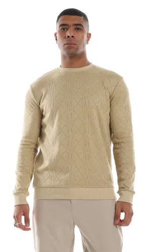 O160532 Round Neck Cozy Knitted Beige Pullover