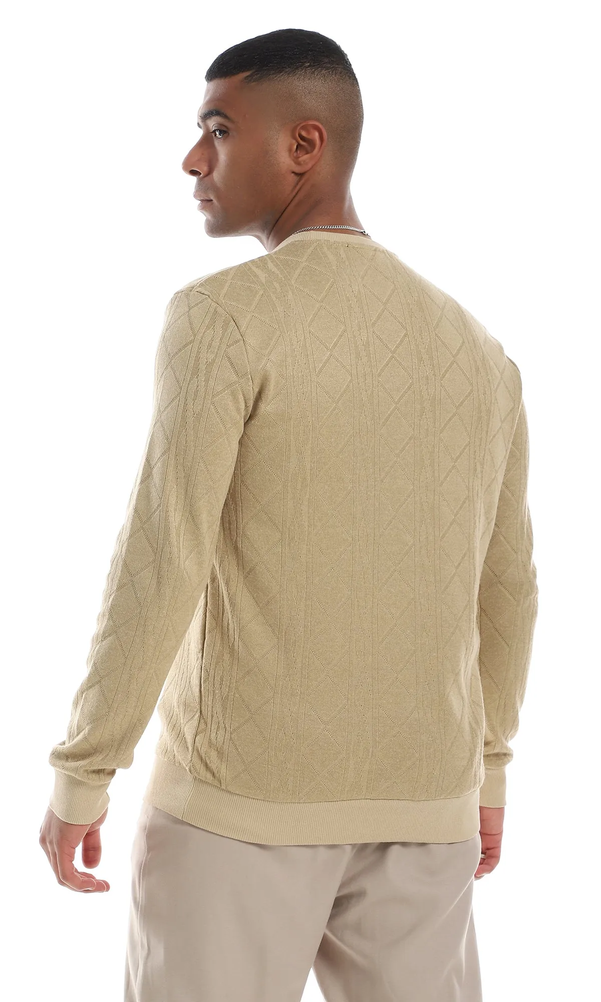 O160532 Round Neck Cozy Knitted Beige Pullover