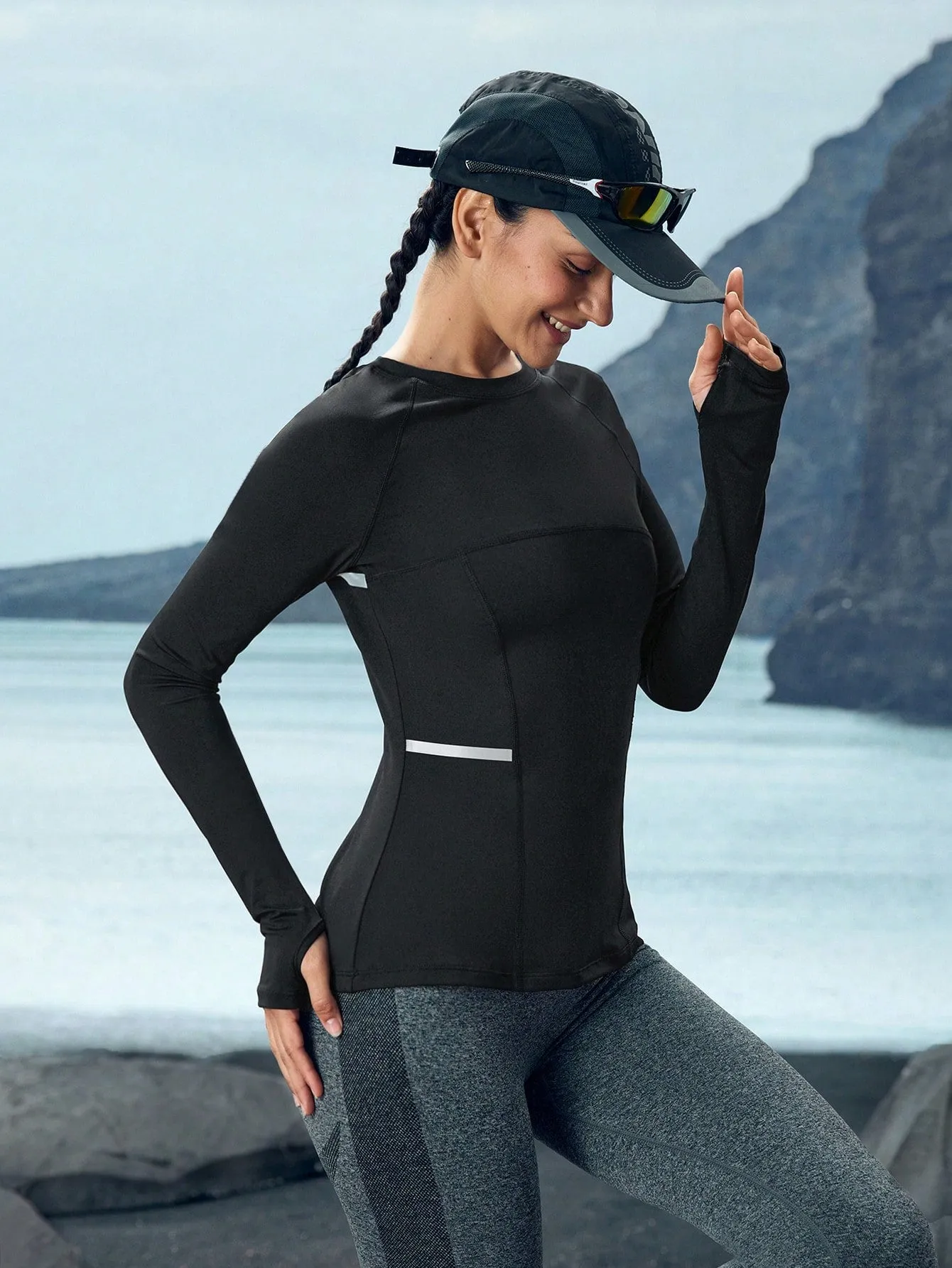 Patchwork Round Neck Long Sleeve Active T-Shirt FW24