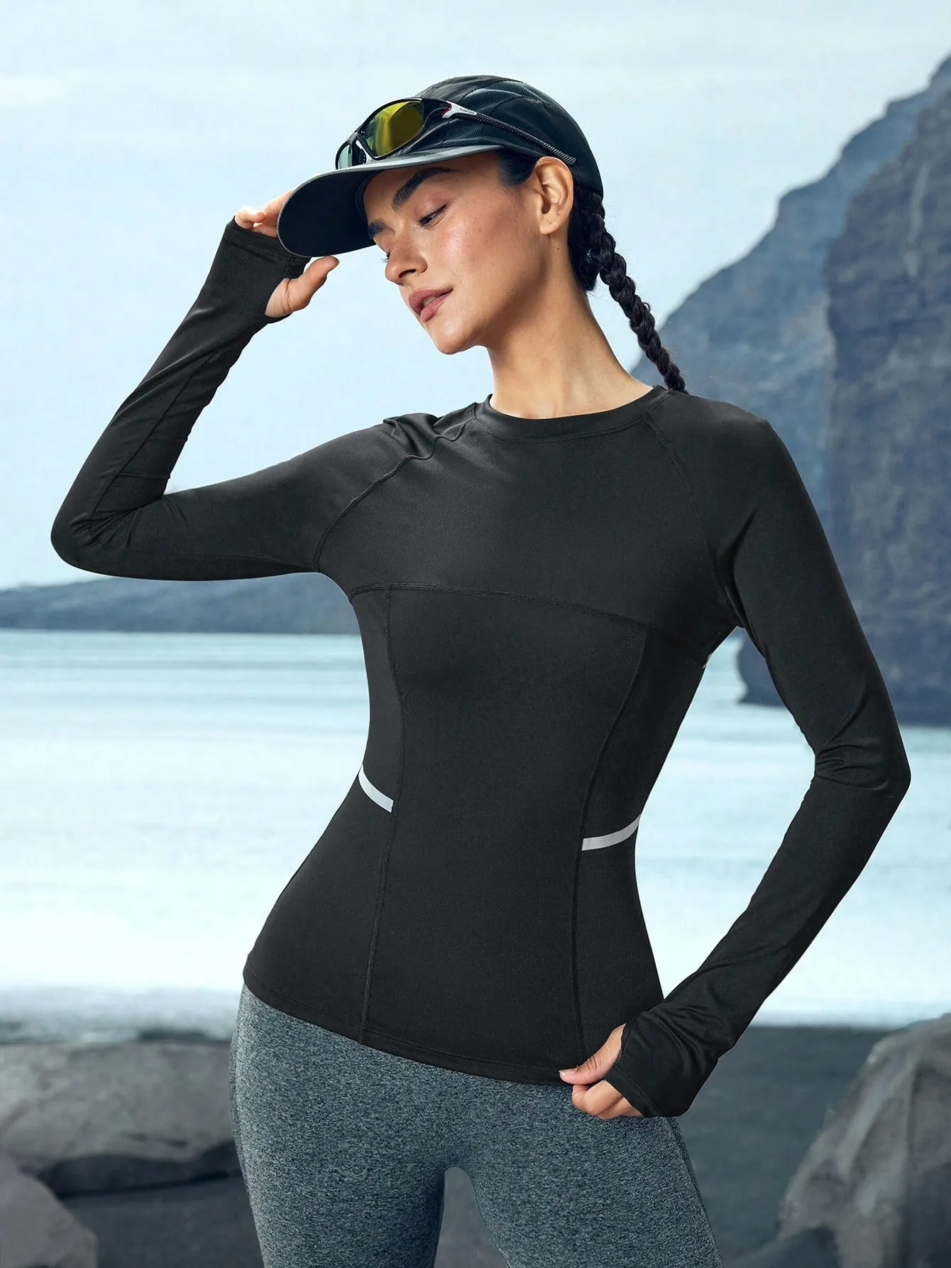 Patchwork Round Neck Long Sleeve Active T-Shirt FW24