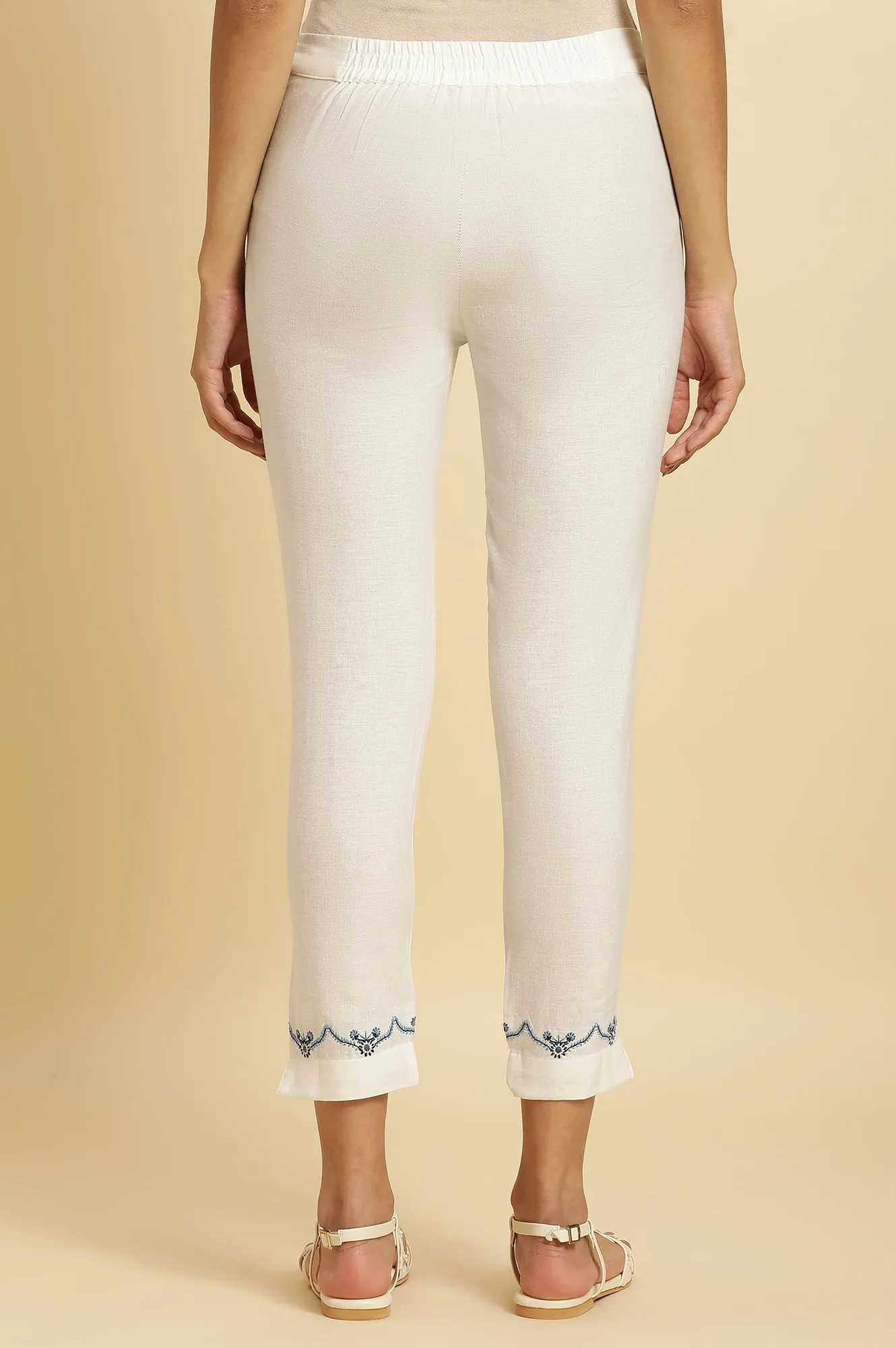Peach And Embroidered White Slim Pants Combo