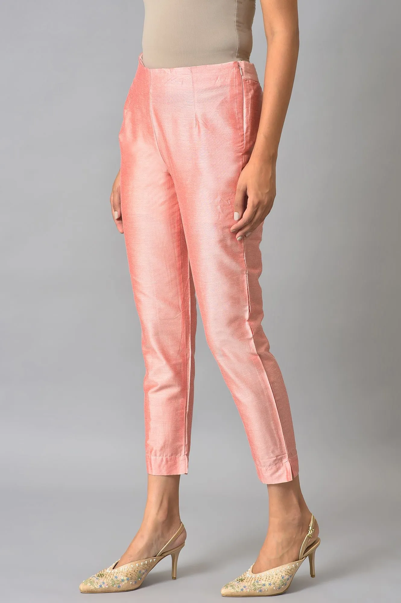 Peach And Embroidered White Slim Pants Combo