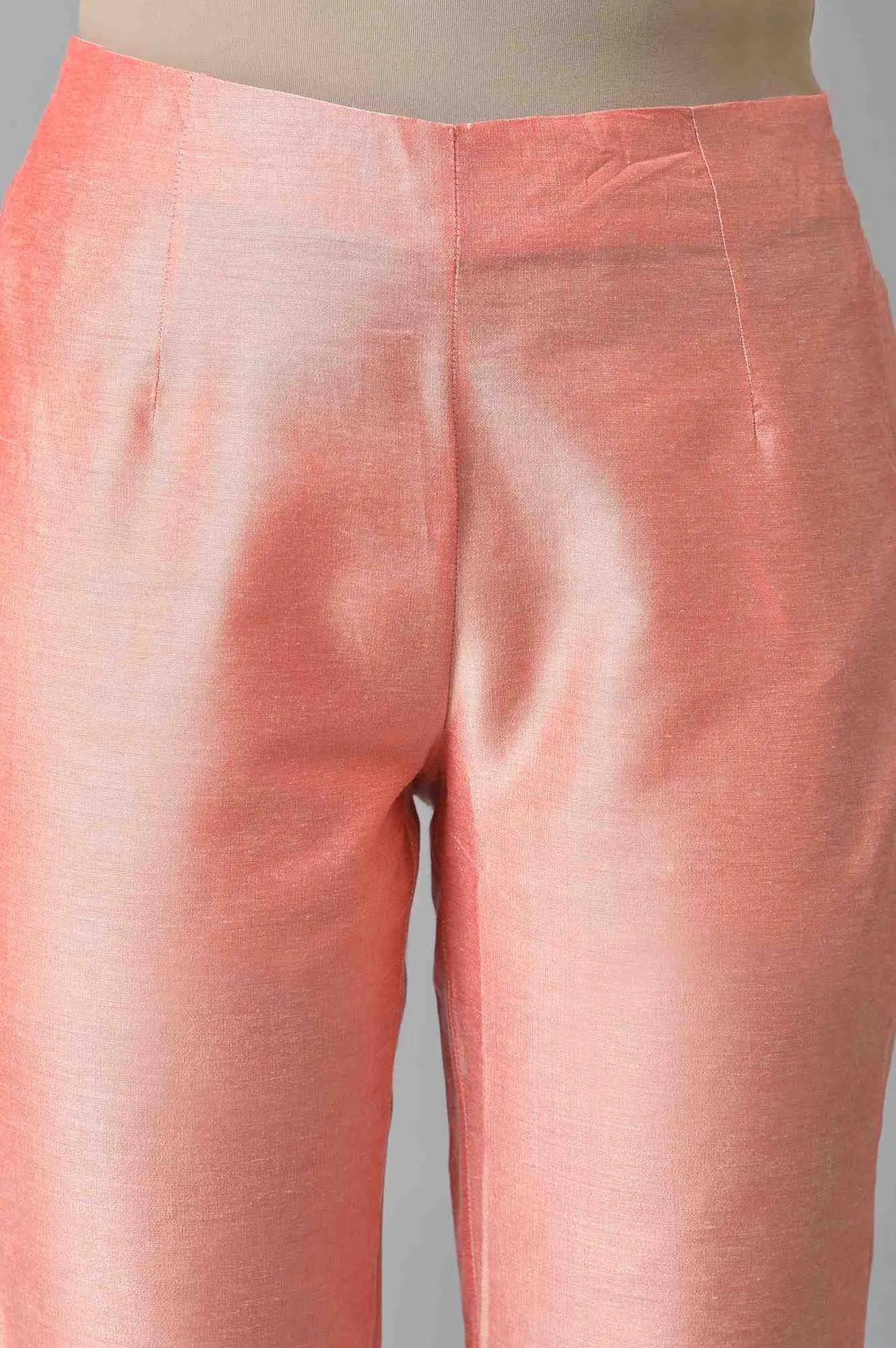Peach And Embroidered White Slim Pants Combo