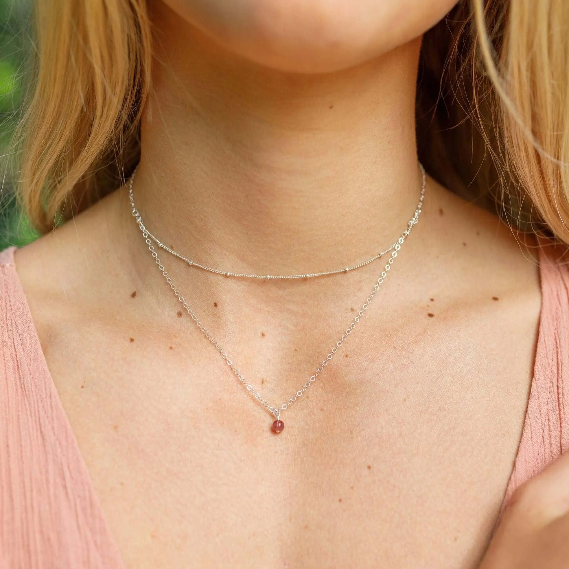 Pink Tourmaline Gemstone Chain Layered Choker Necklace