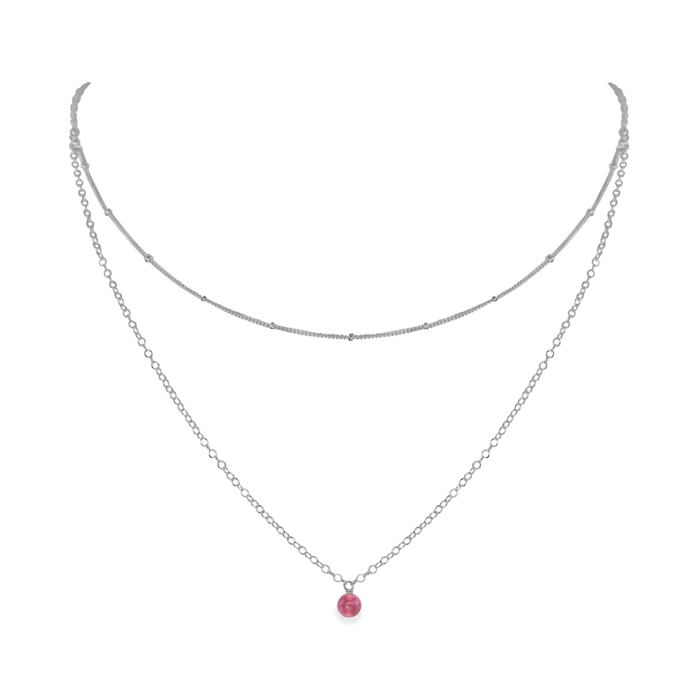 Pink Tourmaline Gemstone Chain Layered Choker Necklace
