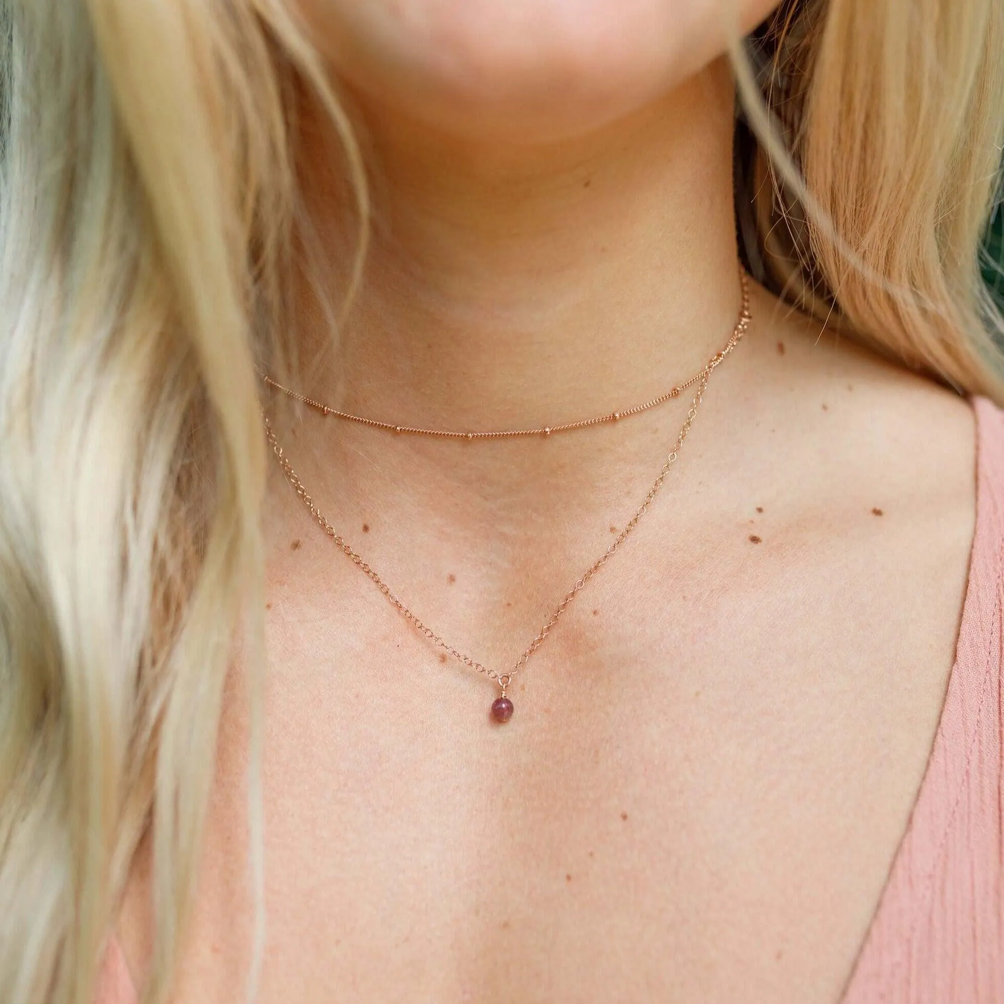 Pink Tourmaline Gemstone Chain Layered Choker Necklace