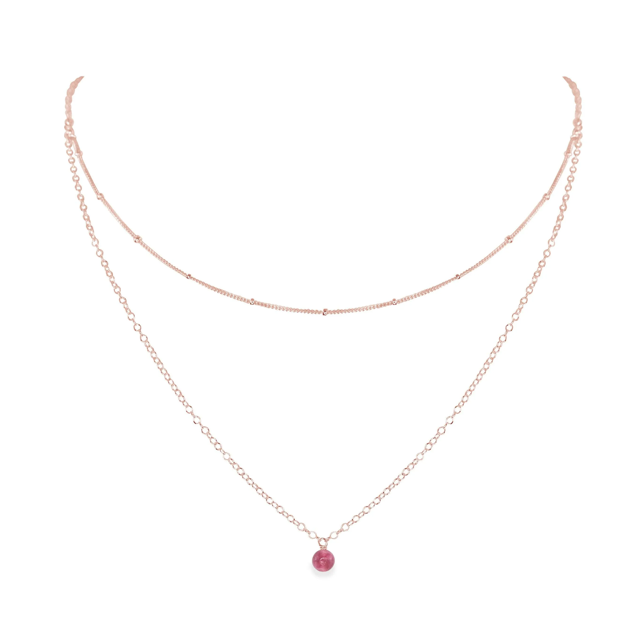 Pink Tourmaline Gemstone Chain Layered Choker Necklace