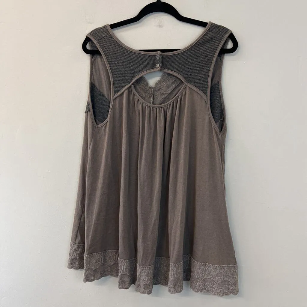 POL Brown/ Grey Lace Detail Tank Top Small