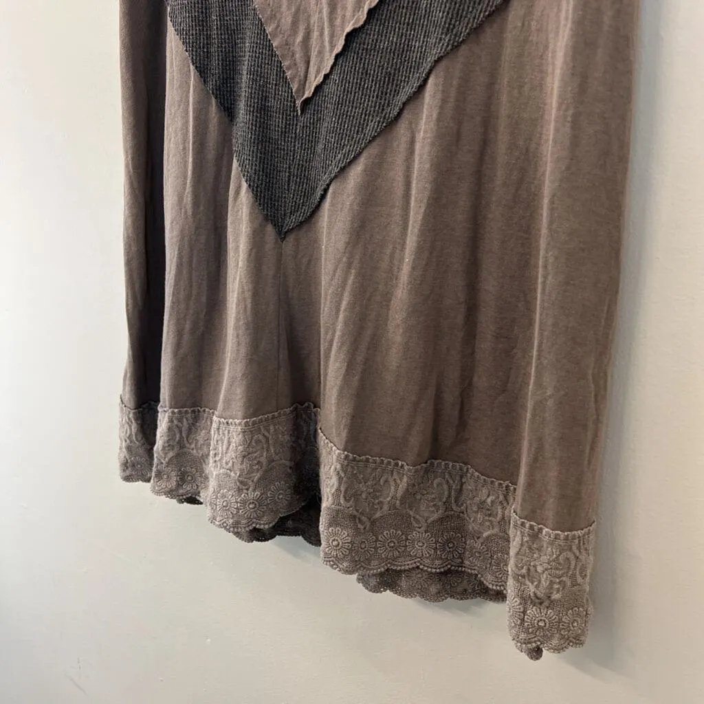 POL Brown/ Grey Lace Detail Tank Top Small