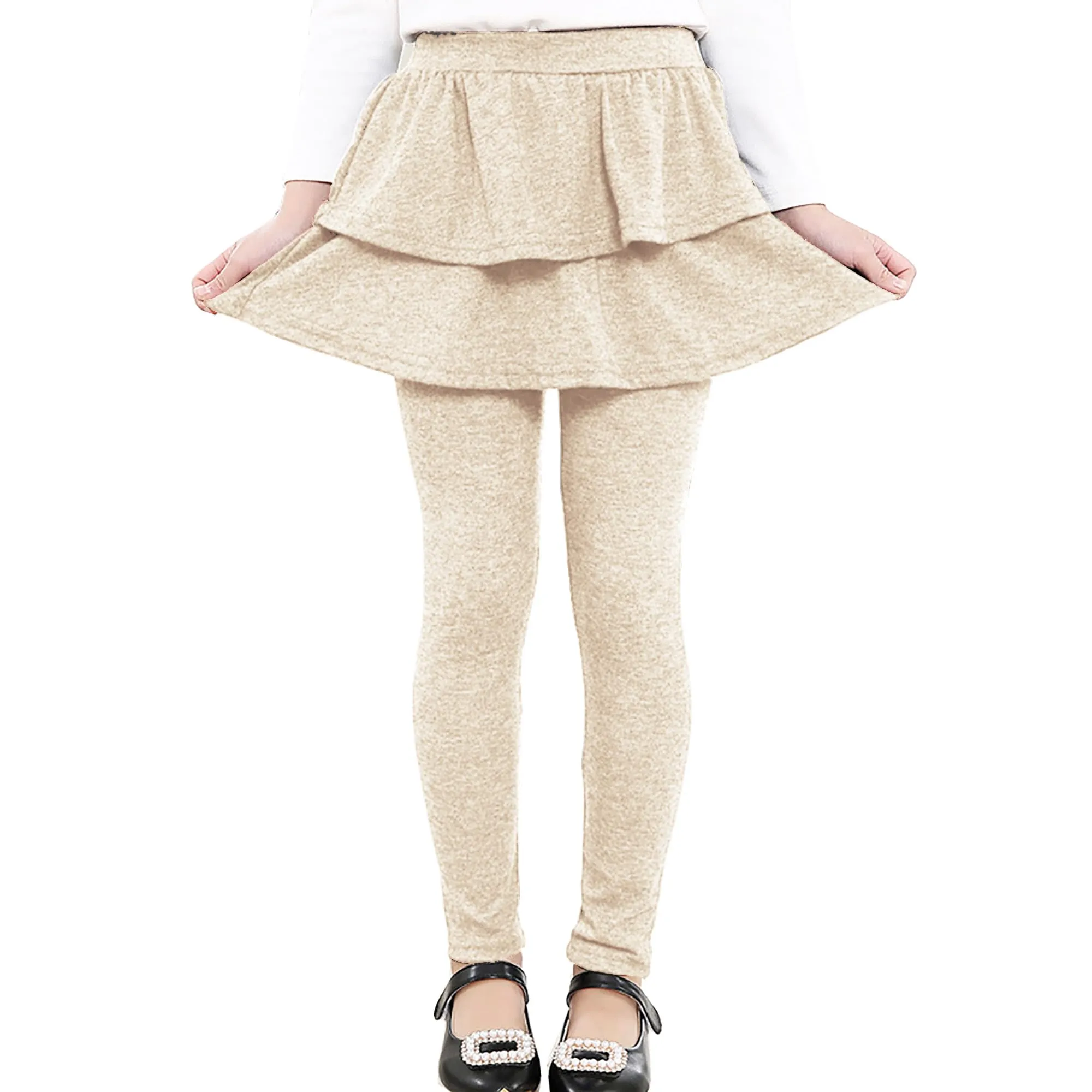 RieKet Girls School Uniform Pants Warm Stretchy Athletic Leggings with Skirt 2-14 Years Navy Blue Khaki 2 Pack 4-5T