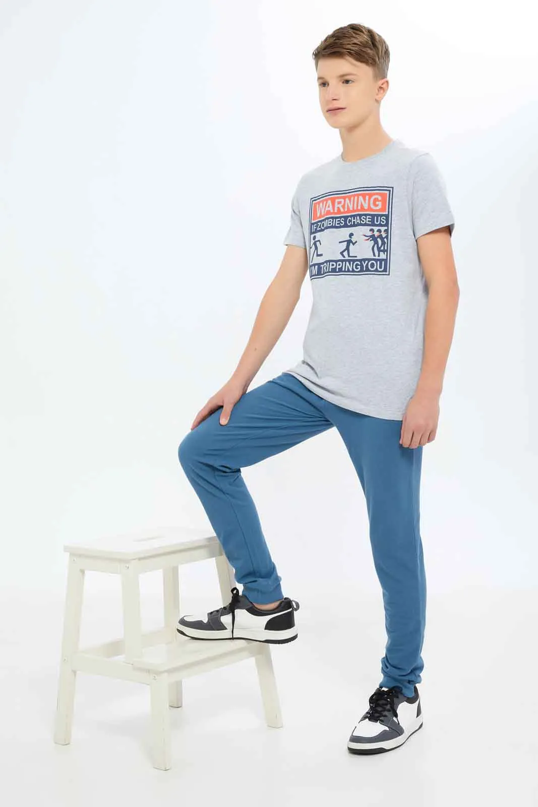 Senior Boys Blue Plain Active Pant
