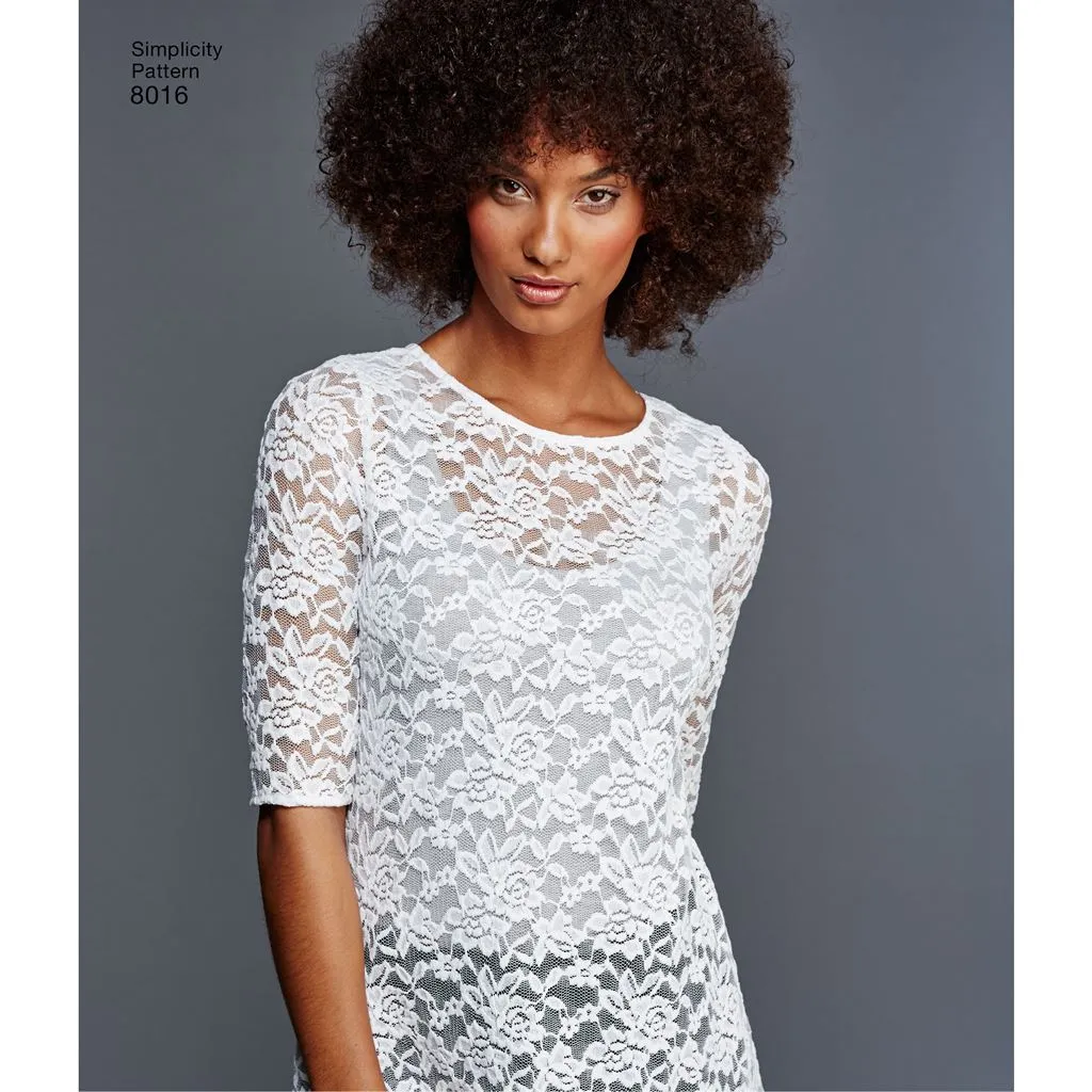 Simplicity Pattern 8016 Women's Knit Tops with Lace Variations