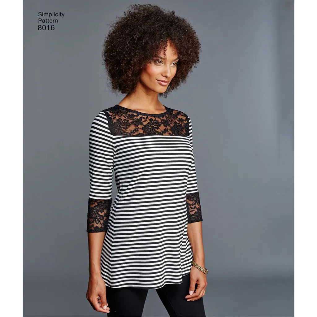 Simplicity Pattern 8016 Women's Knit Tops with Lace Variations
