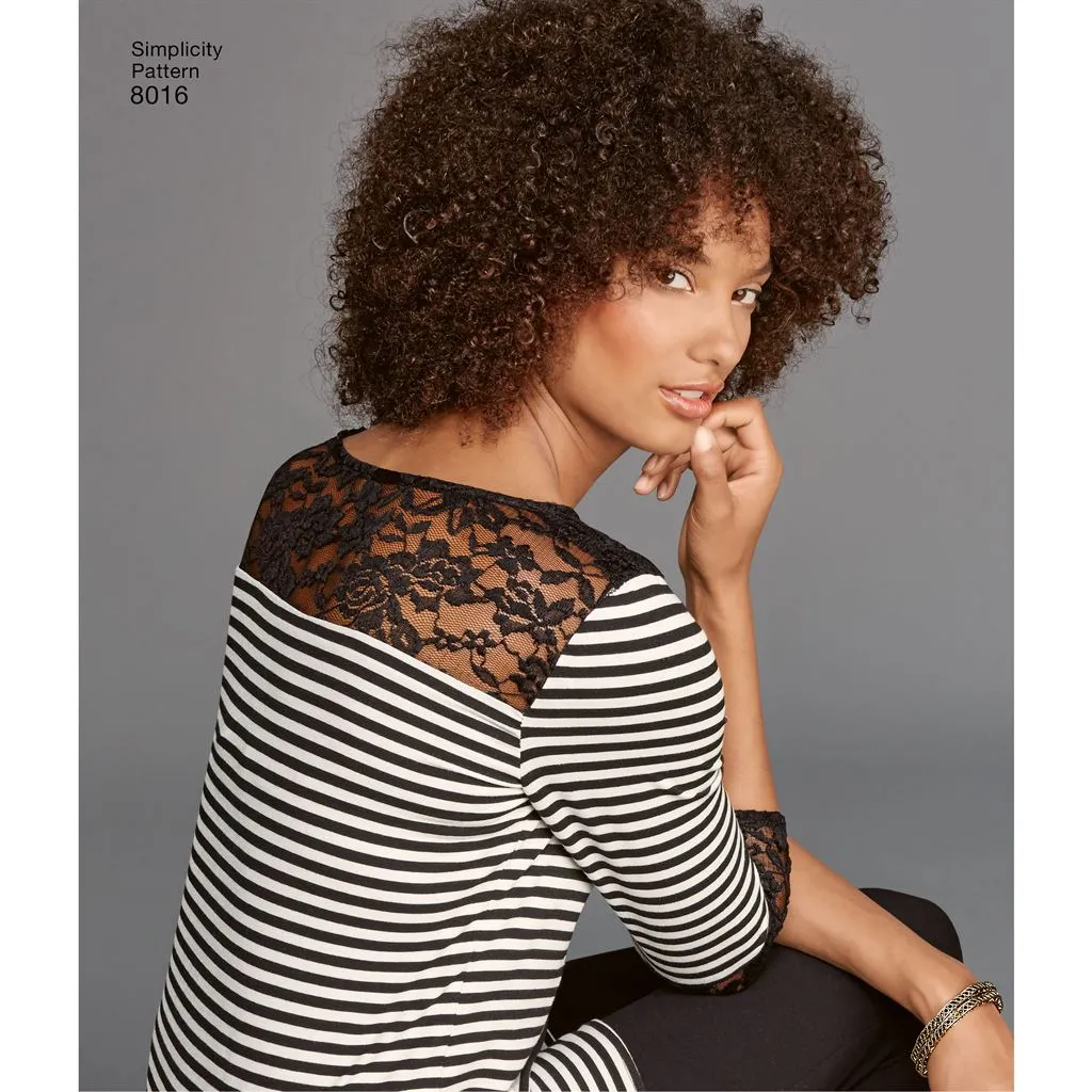 Simplicity Pattern 8016 Women's Knit Tops with Lace Variations