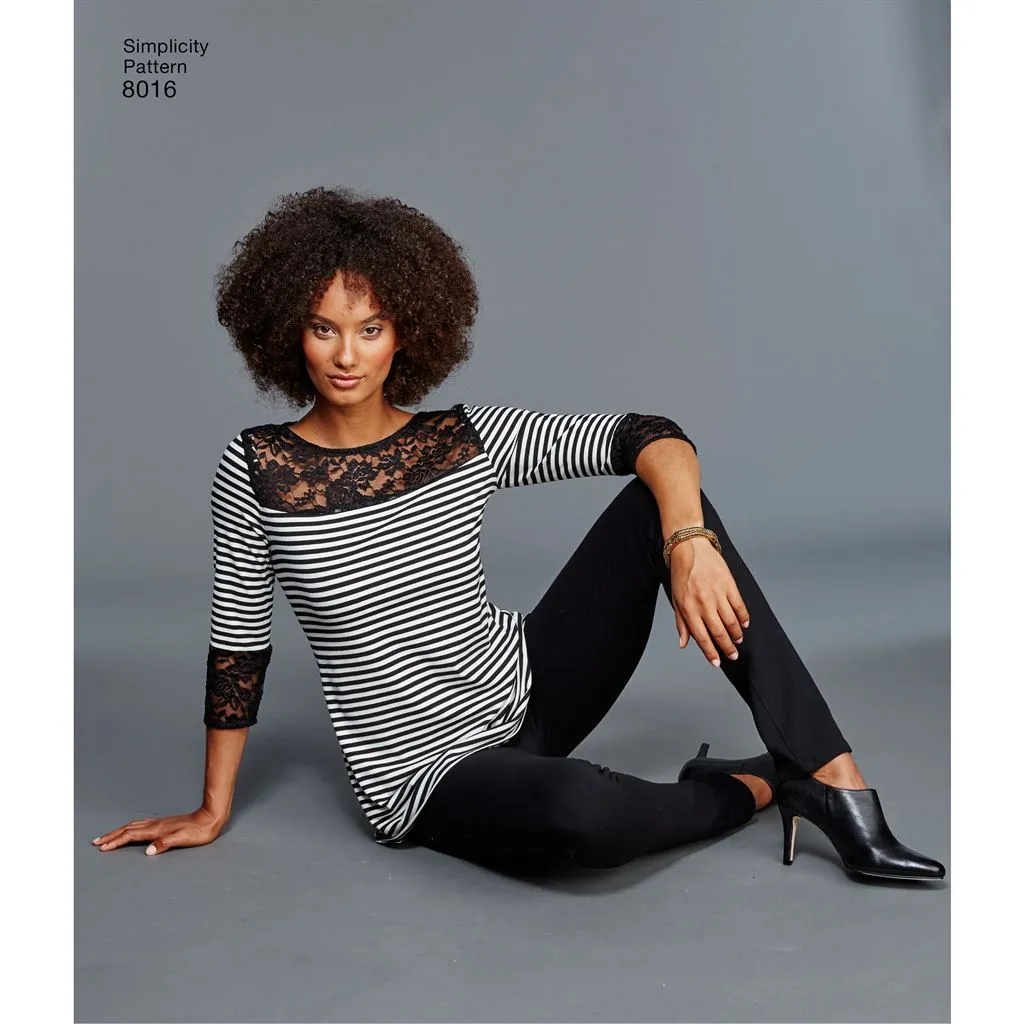 Simplicity Pattern 8016 Women's Knit Tops with Lace Variations