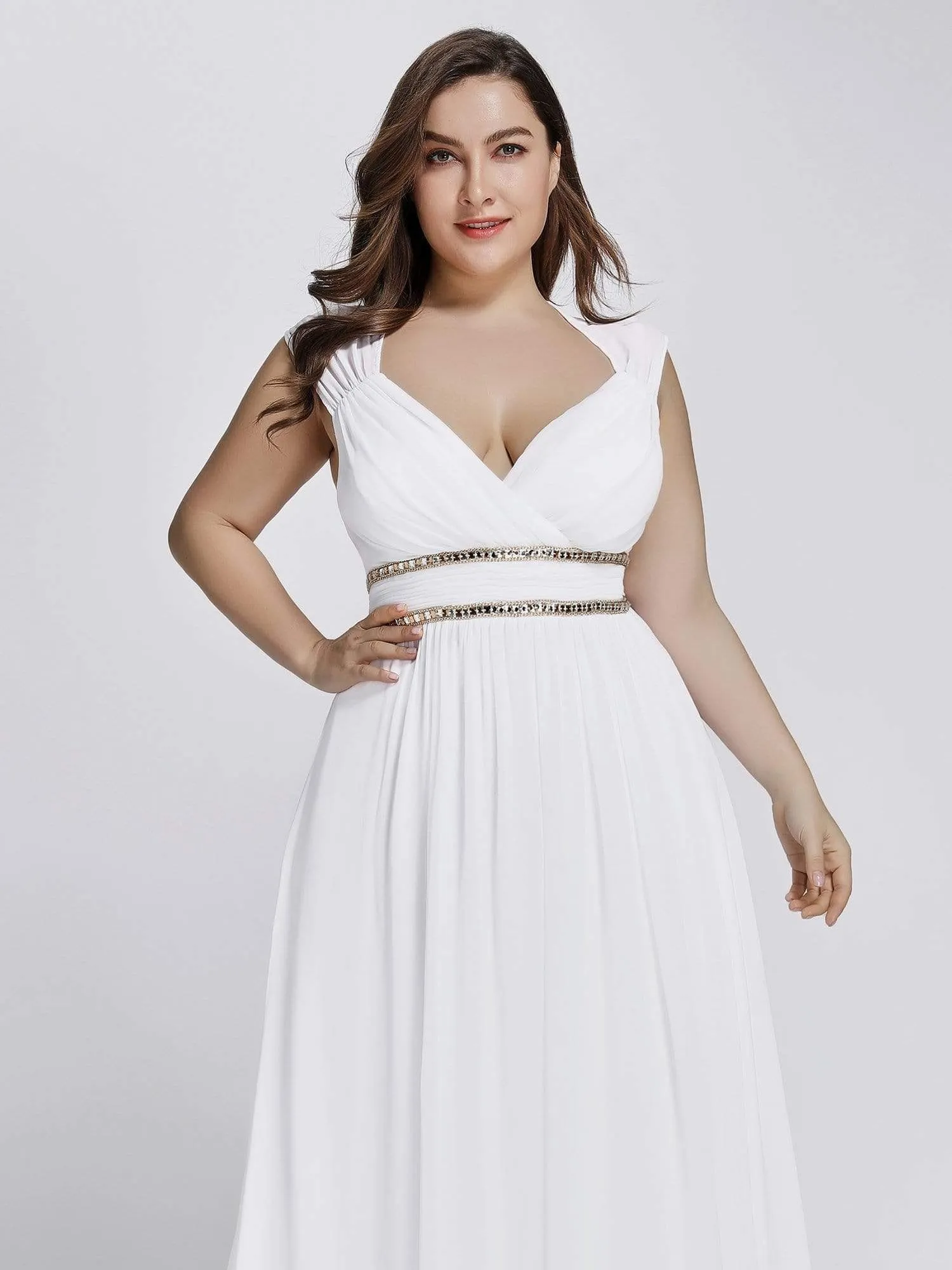 Sleeveless Grecian Style Plus Size formal Evening Dresses