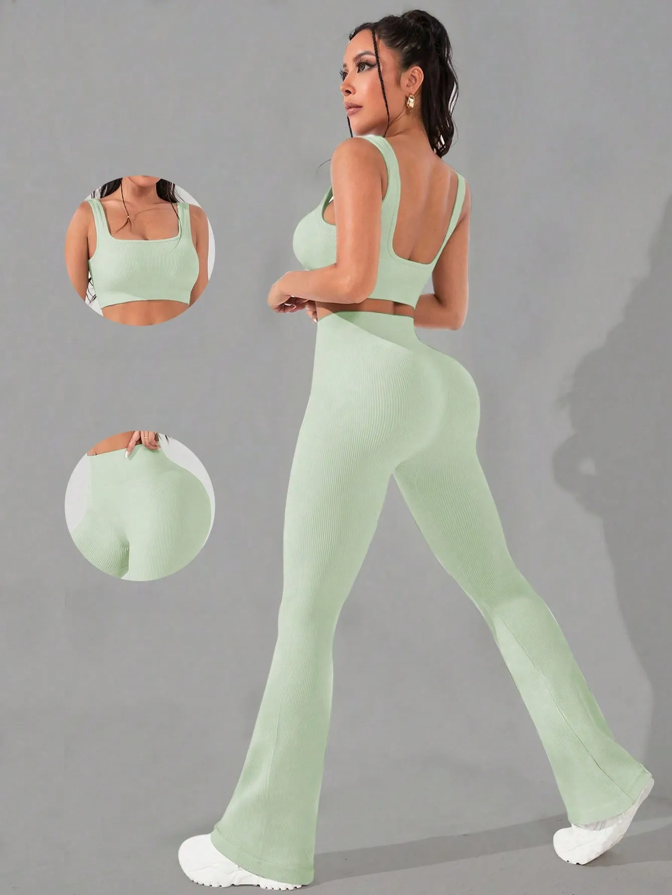 Solid Wide Waistband Yoga Tank & Pant Set SS24