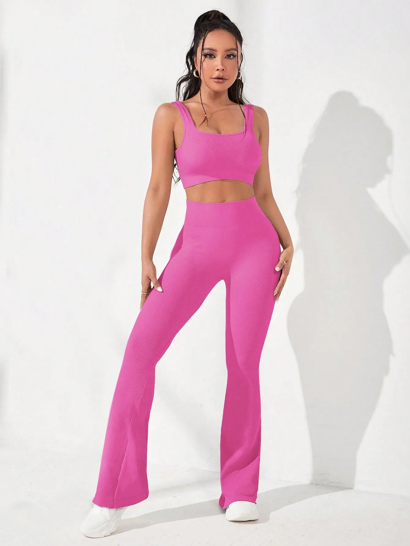 Solid Wide Waistband Yoga Tank & Pant Set SS24
