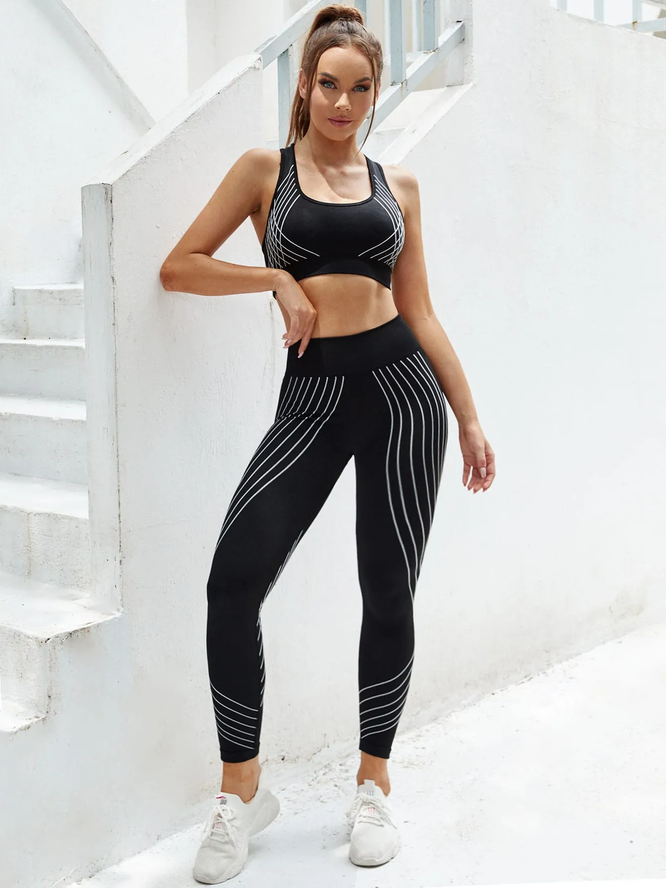 Striped Racer Back Wideband Waist Sports Set FW22 FD