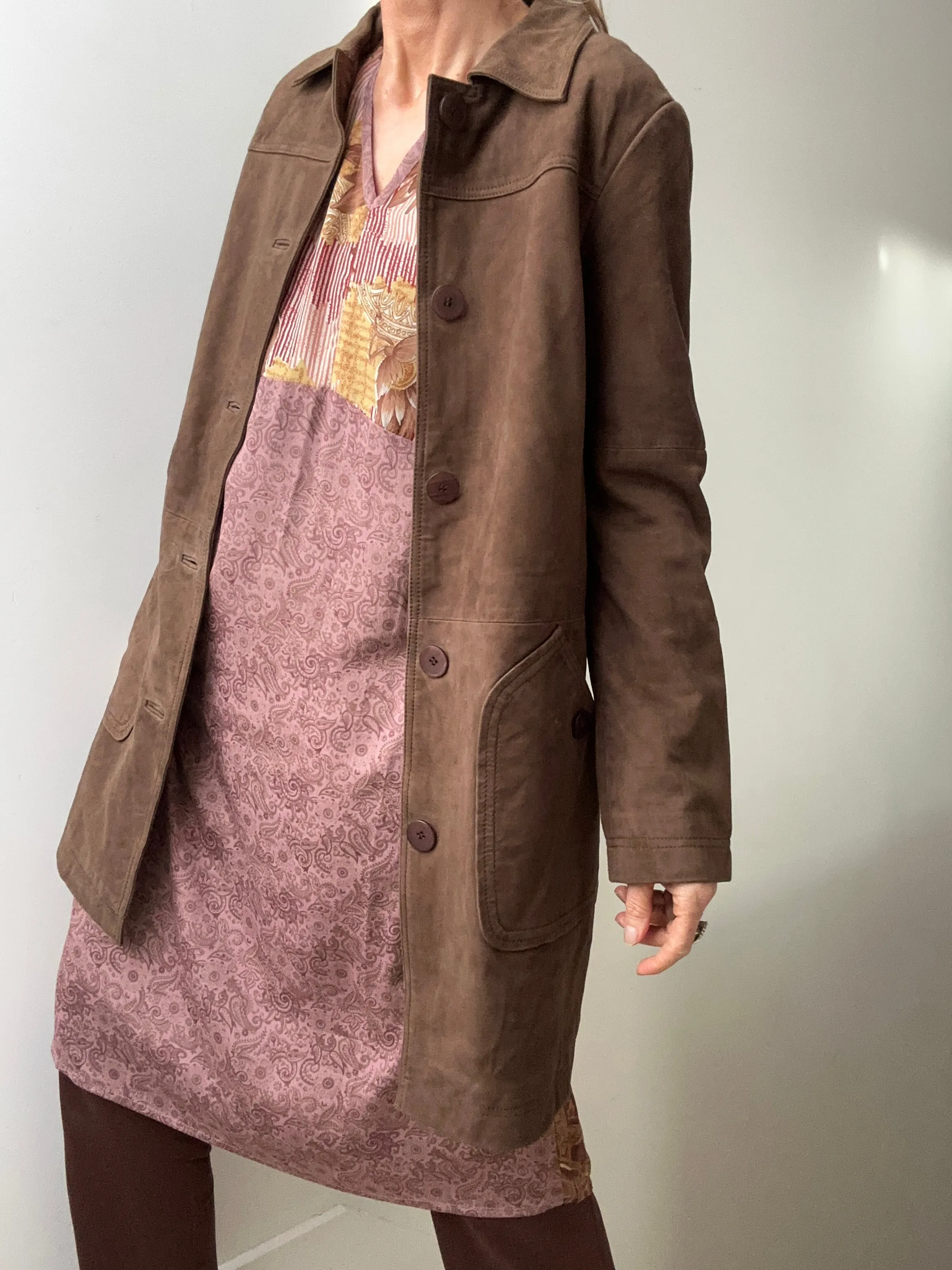 Suede Coat With Pocket Detail