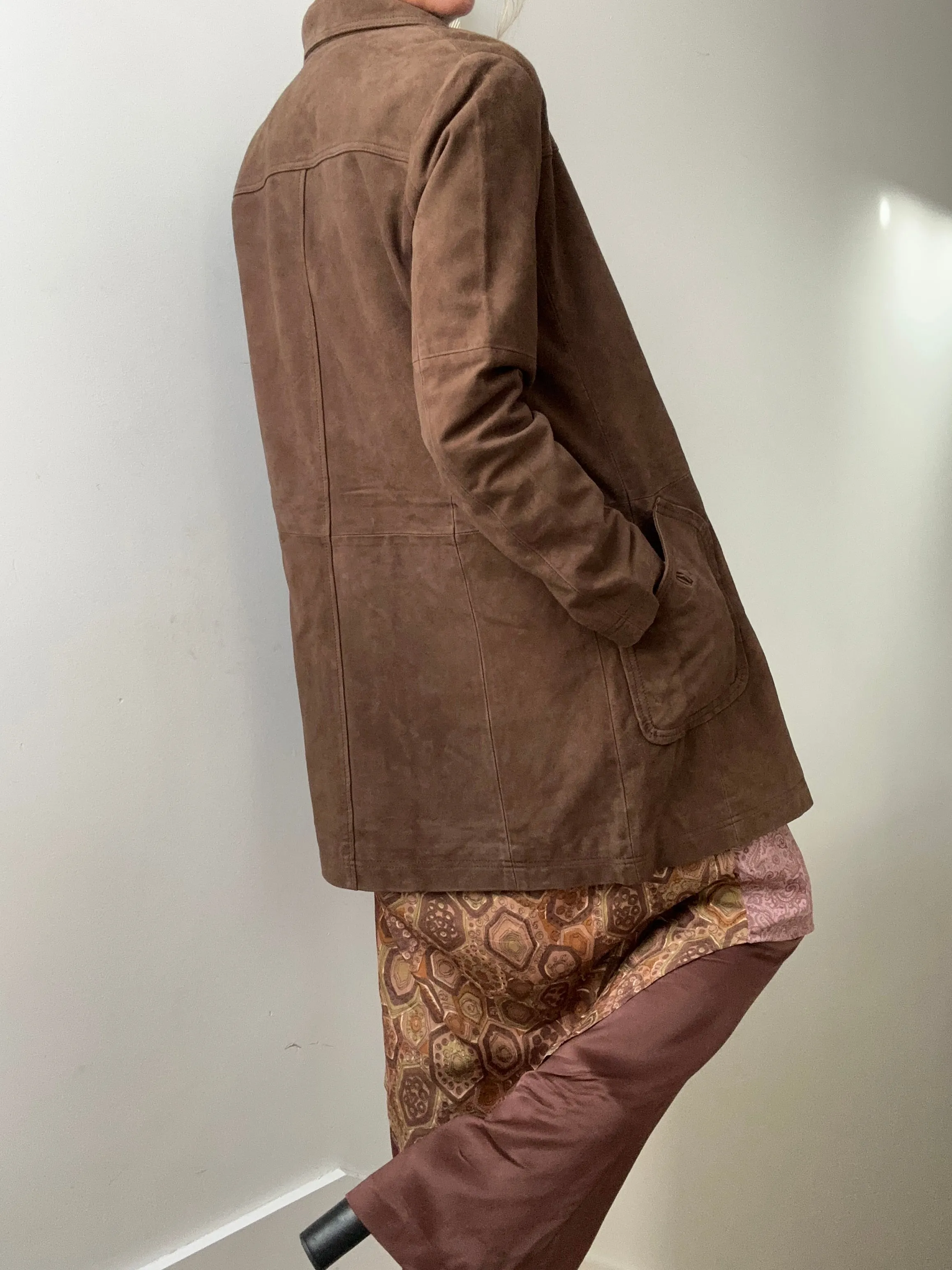 Suede Coat With Pocket Detail